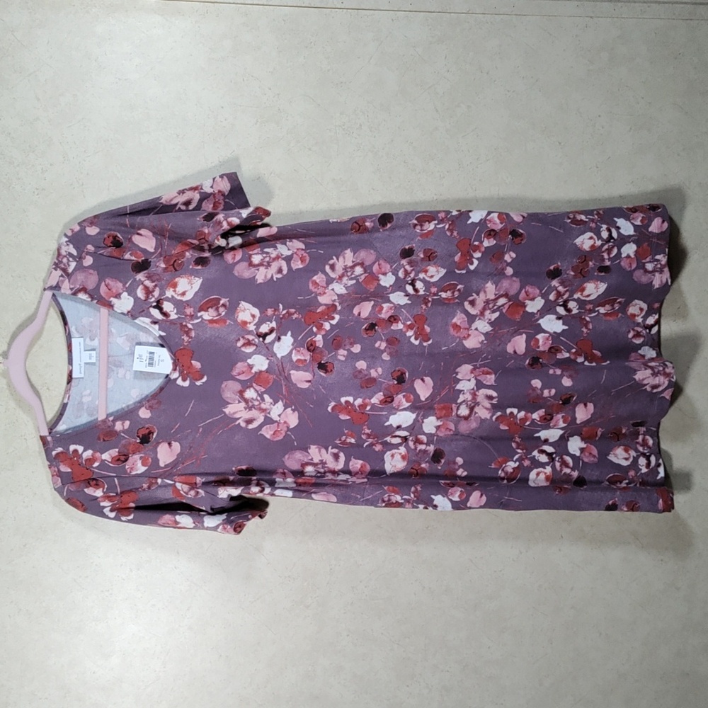 7127 J. Jill mauve & pink floral Affinity French Terry dress S NWT